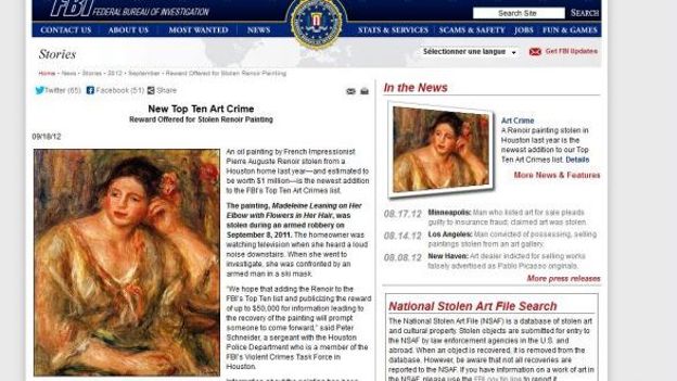 Le FBI ajoute un Renoir à sa liste d'oeuvres volées