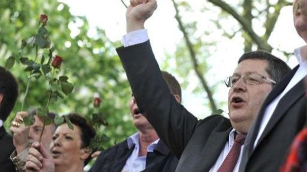 Le président du PS, Thierry Giet (ici le 1er mai) se félicite du succès du PS français