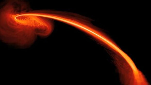 Simulation de l'aspiration de l'étoile par un trou noir