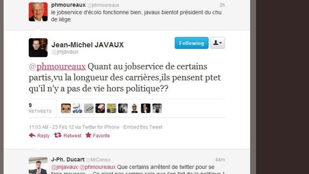 Twitter, théâtre d'une altercation entre J.-M. Javaux et P. Moureaux Twitter, théâtre d'une altercation entre J.-M. Javaux et P. Moureaux