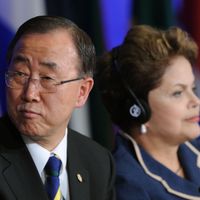 Ban Ki-Moon, secrétaire général de l'ONU, et Dilma Rousseff, la présidente du Brésil